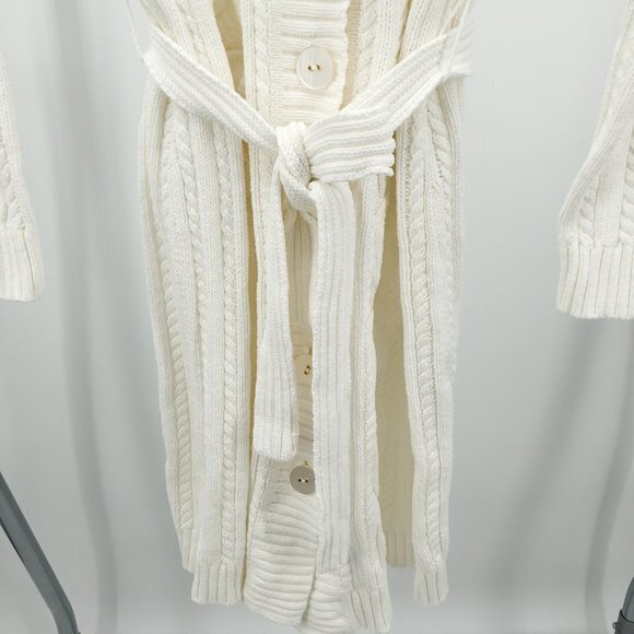 Jones New York Cotton-Blend Belted Long Line Cable Knit Sweater L White/Cream - Picture 9 of 16